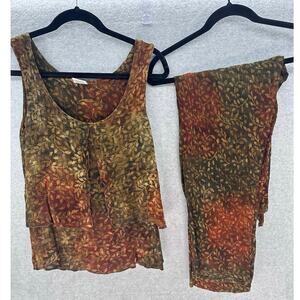 VTG Lost River Women’s sz M Top & Pant Set Leaf Print BOHO Beach Hippie Tie Dye